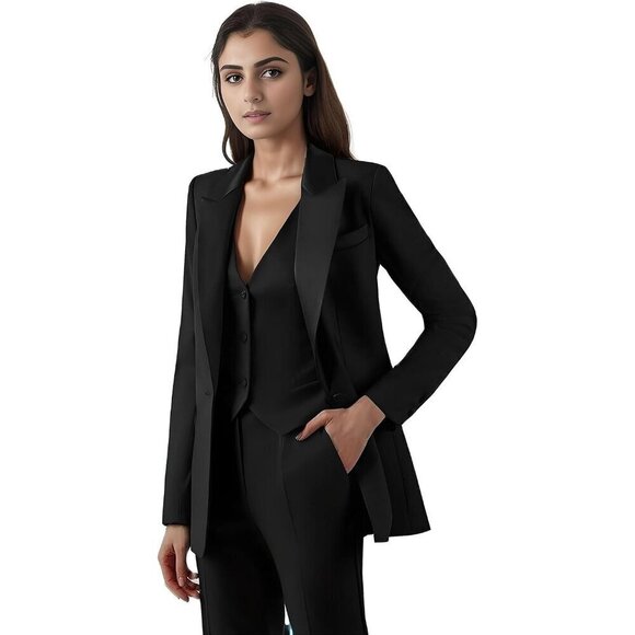 Allingentle Pant Suits Women Black Work Professional 3 Piece Set Office Attire - Picture 2 of 5